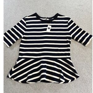 GAP Peplum Top Womens M Navy White Striped 3/4 Sleeve NWT Casual Flowy Classic